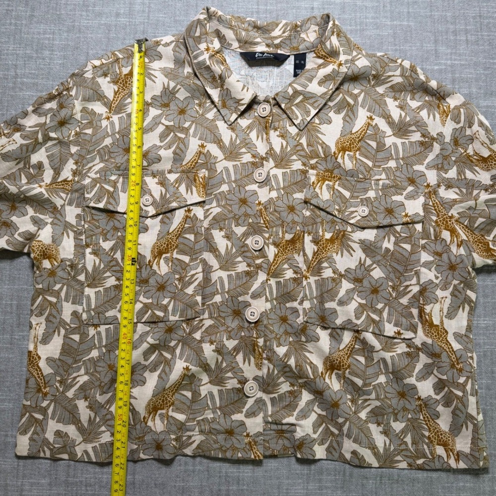 Du Jour Womens XL Giraffe Safari Print Linen Blend Button Down Shirt A378515 - Picture 6 of 9